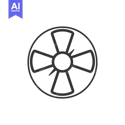 A black and white outline illustration of a circular fan