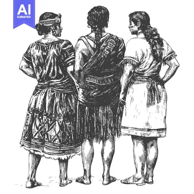 Aset desain premium: Three Women in Traditional Indigenous Clothing