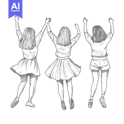 Three Women Jumping with Arms Raised in the Air