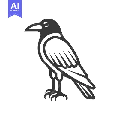 A Black and White Outline Illustration of a Crow