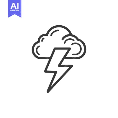 Minimalist Lightning Bolt Striking from Cloud Icon on White Background