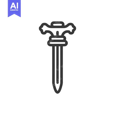 Minimalist Sword Icon: Bold Outline, Ornamental Hilt, White Background