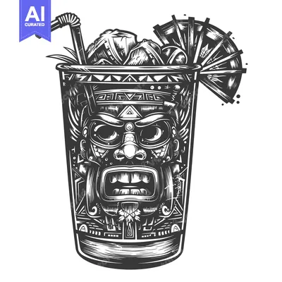 Tiki Cocktail Glass with Intricate Carved Design