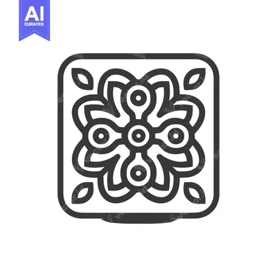 Premium design asset: Elegant Floral Motif in Rounded Square Frame, Minimalist Line Art Desi
