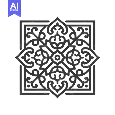 Premium design asset: Intricate Geometric Mandala Design in Black and White, Square Frame