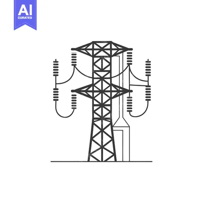A Black and White Outline Illustration of a High Voltage Tower
