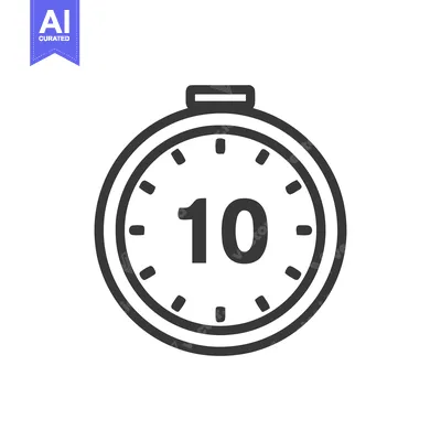 Minimalist Stopwatch Icon with Number 10, Black Outline on White Backg