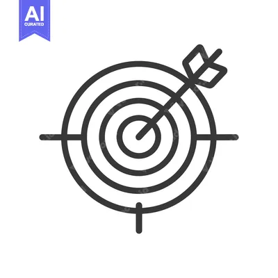 Aset desain premium: A black and white outline illustration of an arrow hitting the bullsey