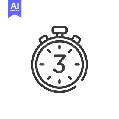 Minimalist Stopwatch Icon with Number Three on White Background
