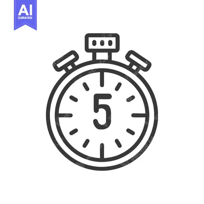 Minimalist Stopwatch Icon with Number 5, Black Outline on White