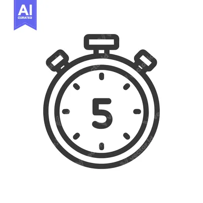 Minimalist Stopwatch Icon with Number Five, Isolated on White Backgrou