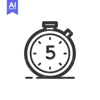 Minimalist Stopwatch Icon with Number 5, Isolated on White Background