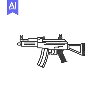 A Black and White Outline Illustration of an Assault Rifle