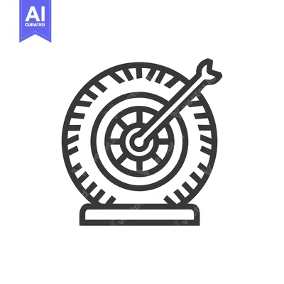 Minimalist Dartboard Icon with Arrow, Bullseye, and Stand in Black and