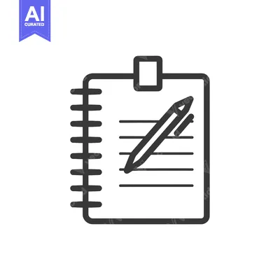 A Black and White Outline Illustration of a Notepad with a Pen on it