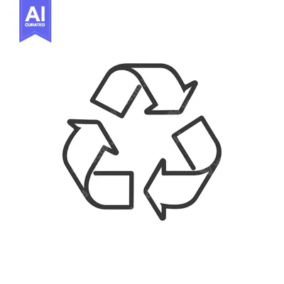 A black and white outline illustration of a recycling symbol with thre
