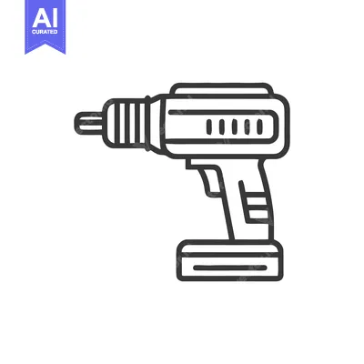 Minimalist Line Art: Cordless Drill Icon on White Background