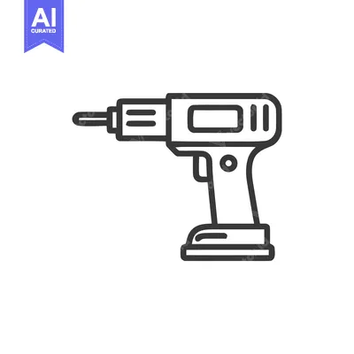 Aset premium populer: Minimalist Drill Icon: Bold Outline on White Background, Tool Symbol
