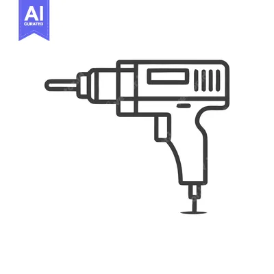 Aset premium populer: Minimalist Line Art: Cordless Drill Illustration on White Background