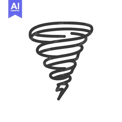 Stylized Tornado Icon with Lightning Bolt, Minimalist Design