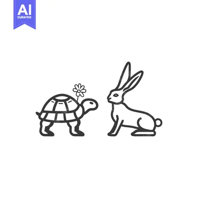 Tortoise and Hare Facing Each Other, Flower on Tortoise's Shell