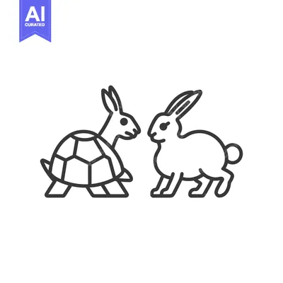Tortoise and Hare Facing Each Other in Outline Style