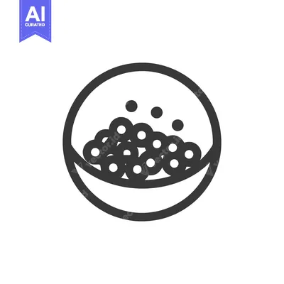 Minimalist Icon of Bowl with Spheres, Black Outline on White Backgroun