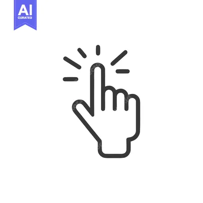 Aset desain premium: Clicking Finger: Bold Line Art Hand Icon with Radiating Lines on White
