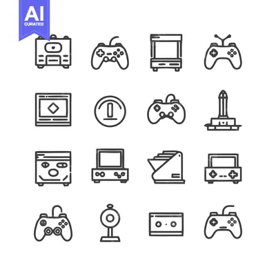 Retro Gaming Icons: Minimalist Line Art of Classic Consoles and Contro