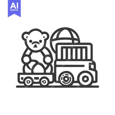 Minimalist Toy Icon: Teddy Bear, Ball, and Truck on Wheels