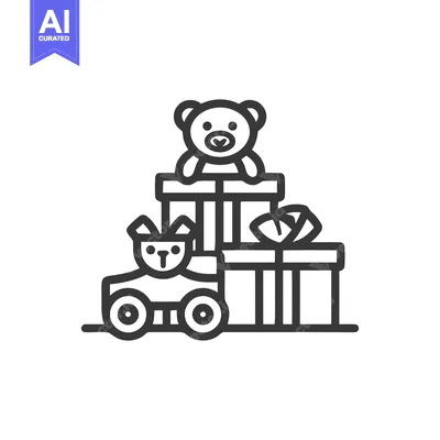 Minimalist Icon of Teddy Bear, Toy Car, and Gifts Stacked High