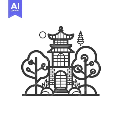 Traditional Asian Pagoda Structure in a Garden Setting