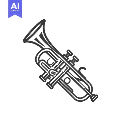 A Black and White Outline Illustration of a Trumpet