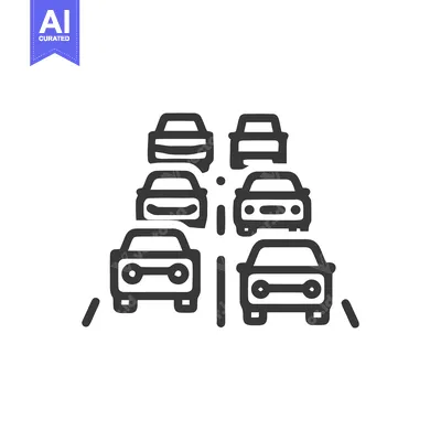 Traffic Jam Icon: Gridlock of Cars in Minimalist Line Art Style