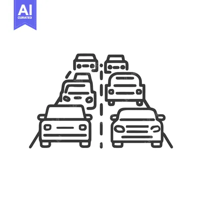 Aset premium populer: Traffic Jam Icon: Dense Line Art Depicting Congested Roadway with Mult