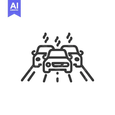 Traffic Jam Icon: Cars Emitting Smoke, Road Congestion Symbol, Line Ar