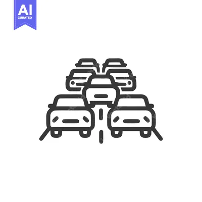 Traffic Jam Icon: Dense Line Art Depicting Congested Roadway