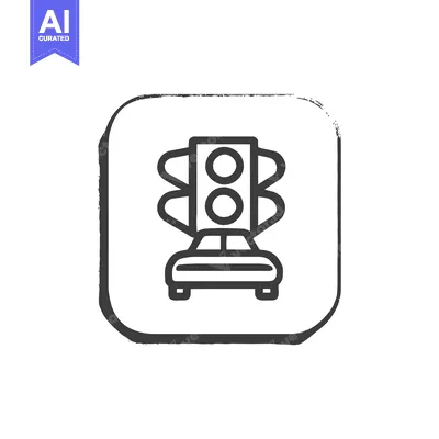 Car Under Traffic Light Icon in Grunge Frame, Transportation Symbol