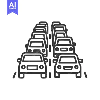 Dense Car Traffic Jam: Minimalist Vector Illustration on White Backgro
