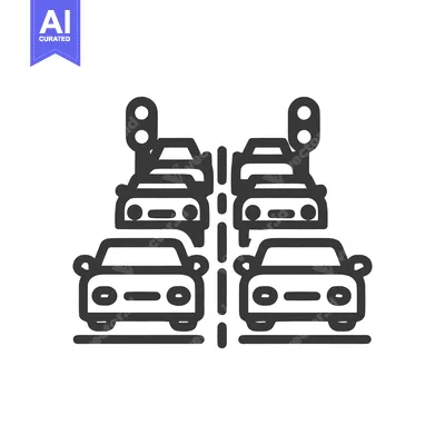 Traffic Jam Icon: Cars Stuck Under Traffic Lights, Vector Illustration