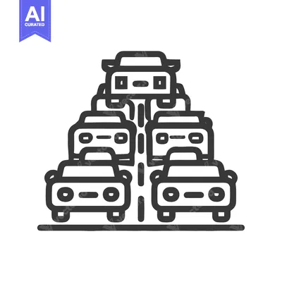 Traffic Jam Icon: Stacked Cars in Congestion, Minimalist Black and Whi