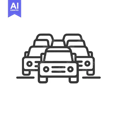 Traffic Jam Icon: Cars in Congestion, Minimalist Line Art