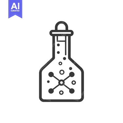 Aset premium populer: A Black and White Outline of a Beaker with Molecule Inside