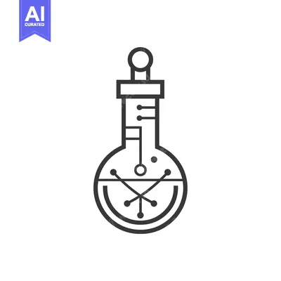 A Black and White Outline of a Beaker with Molecules Inside