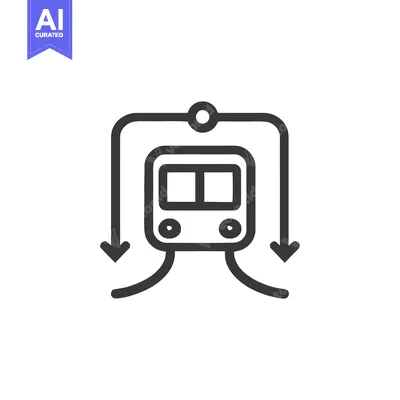 Minimalist Train Icon with Circular Route and Arrows on White Backgrou