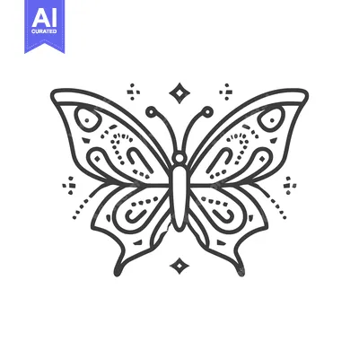 Elegant Butterfly Outline with Intricate Wing Details and Sparkle Acce