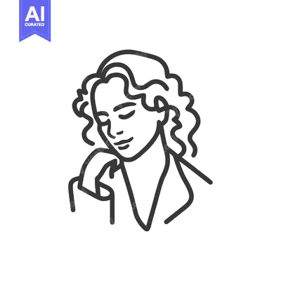 Minimalist Line Art Portrait of a Pensive Woman with Curly Hair