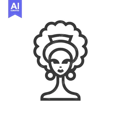Afro Queen Icon: Bold Line Art Portrait with Headwrap and Earrings