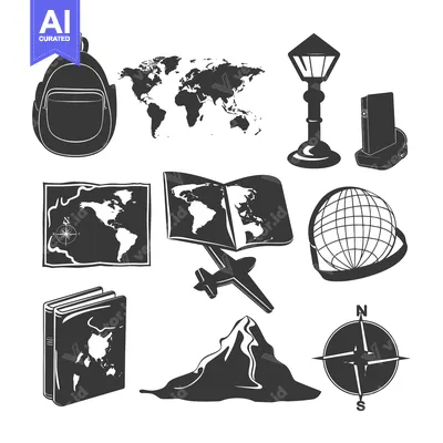 Travel and Exploration Icon Set Featuring Maps, Globes, and Navigation