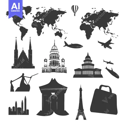 Travel Destinations and Icons Depicting World Travel